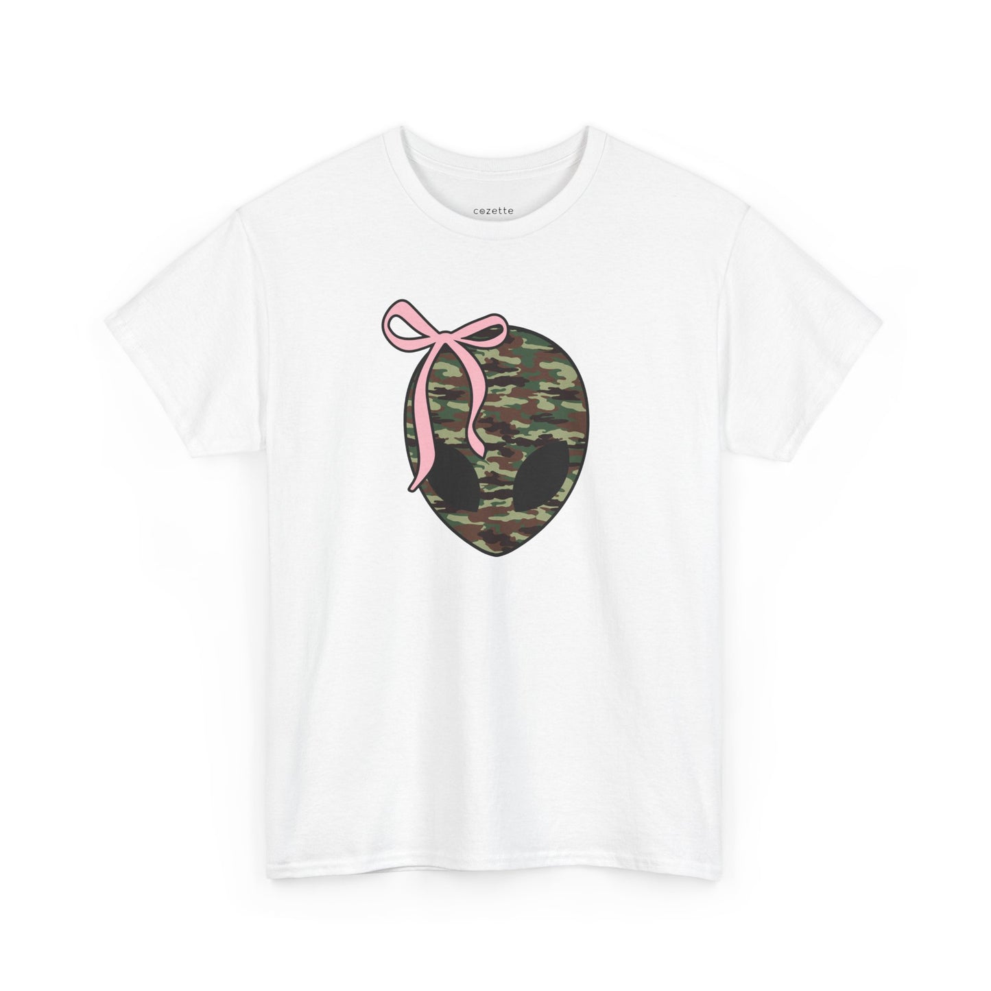 Camo Alien Head Tee with Pink Bow