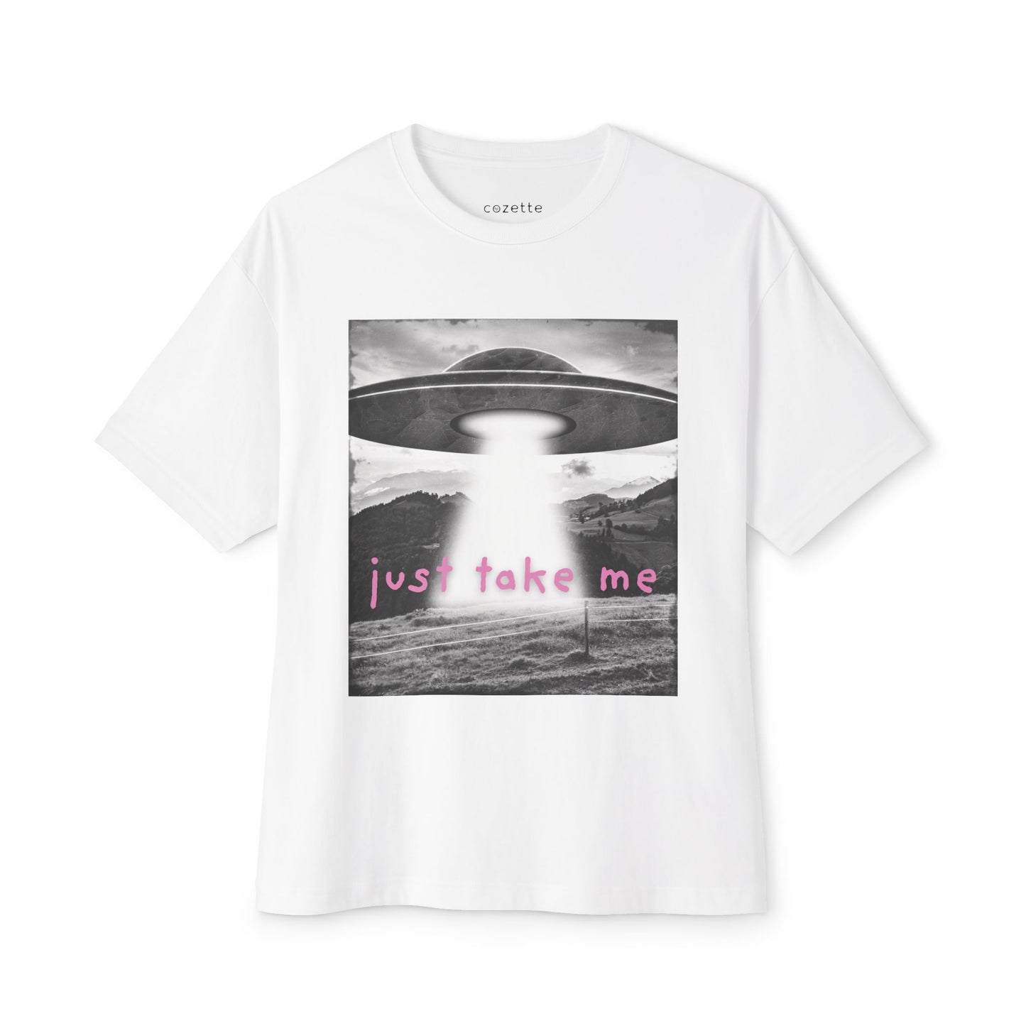 "Just Take Me" Alien Spaceship Statement Tee- Pink
