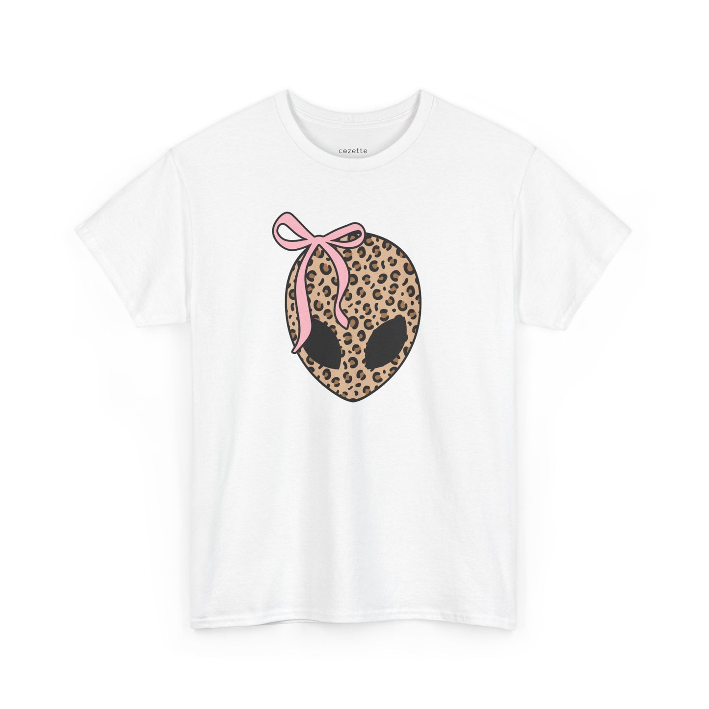Leopard Print Alien Head Tee with Pink Bow