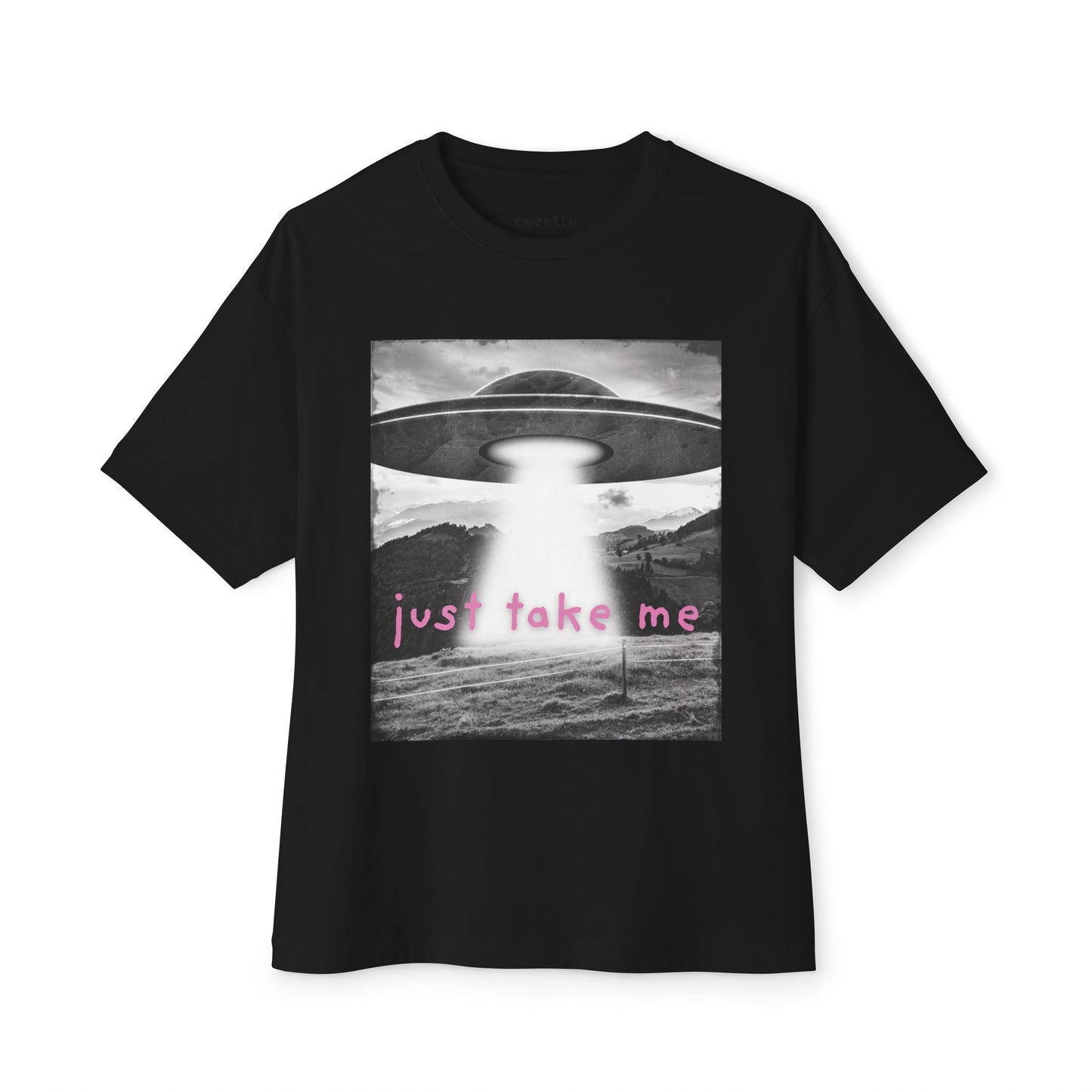 "Just Take Me" Alien Spaceship Statement Tee- Pink